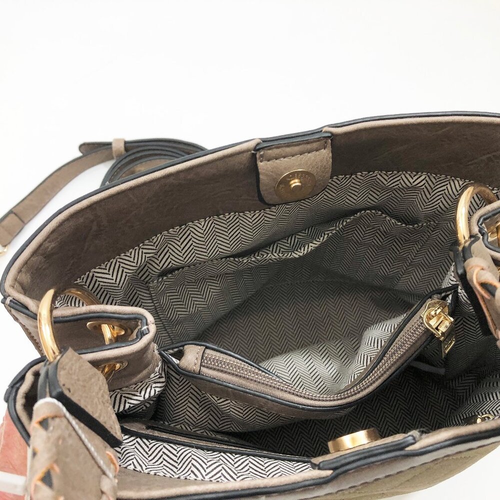 Jen & Co Satchel Maude 11.5x10x5.5 inches Grey/Green & Taupe Handbag Purse - Picture 6 of 7